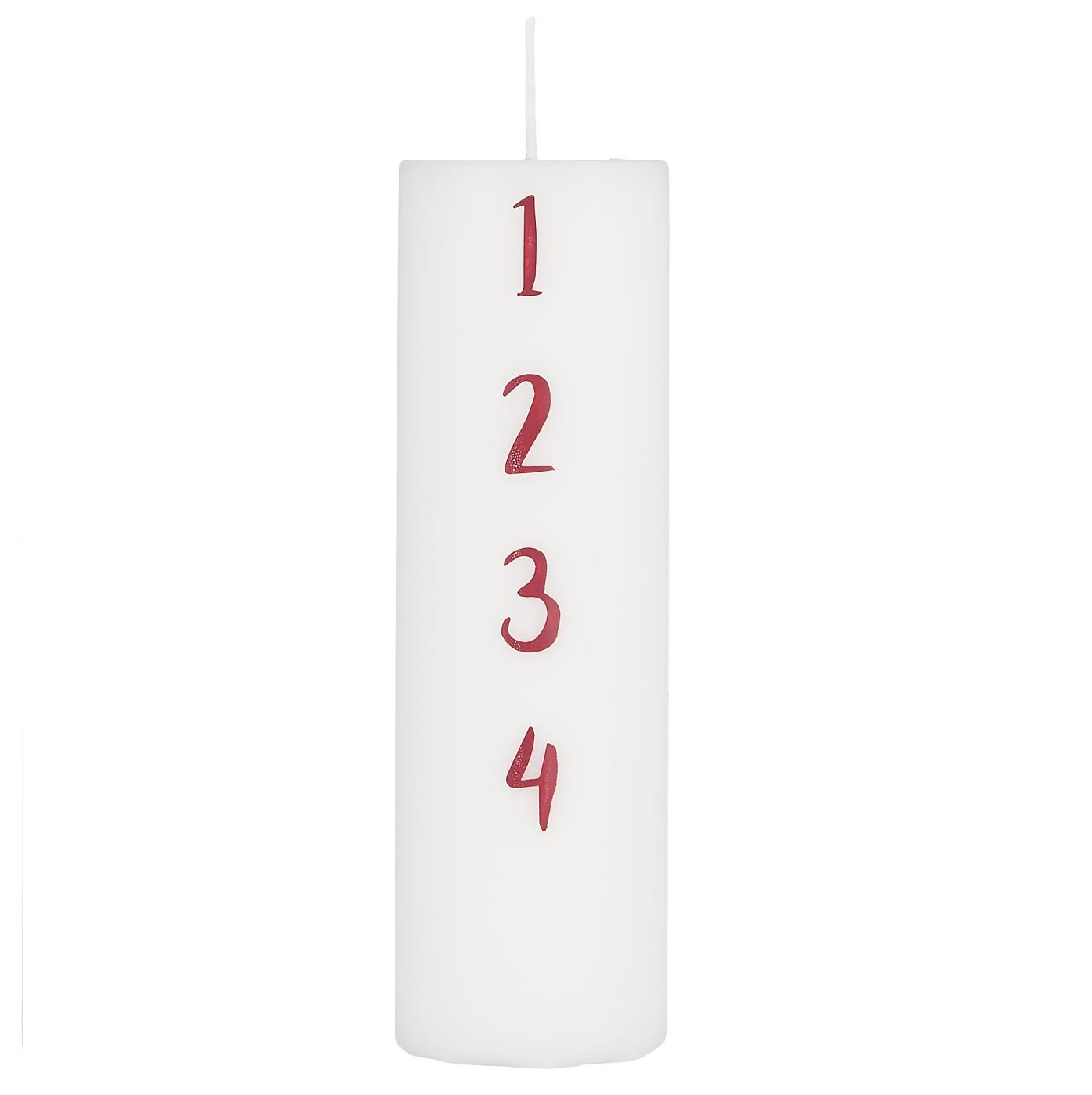 Adventskerze weiß, graue Zahlen 1-4